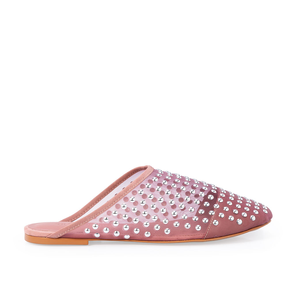 Mule Tela Nobuck Rosa Malva Tachas