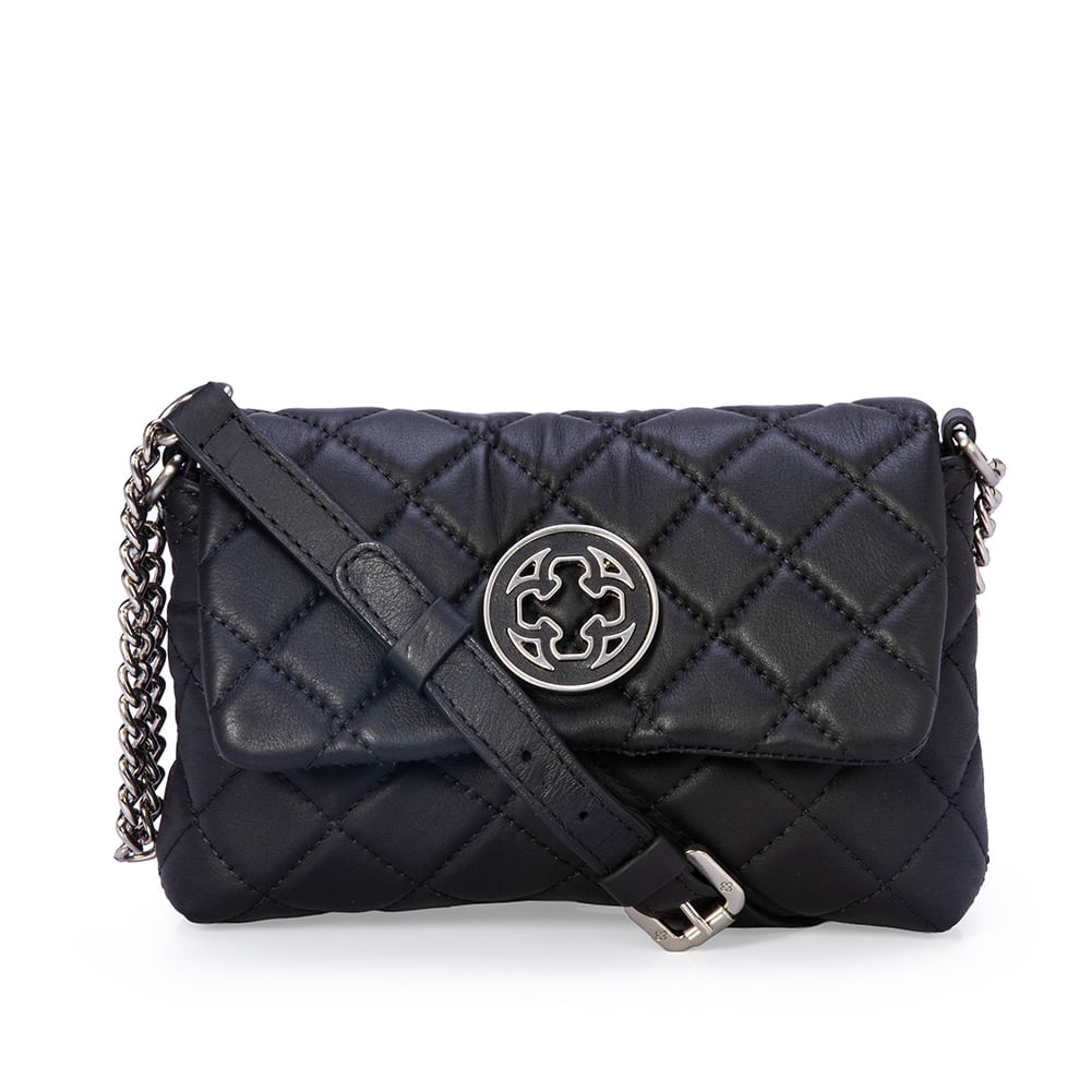 Bolsa Pequena Matelassê De Couro Preta Shoulder Bag