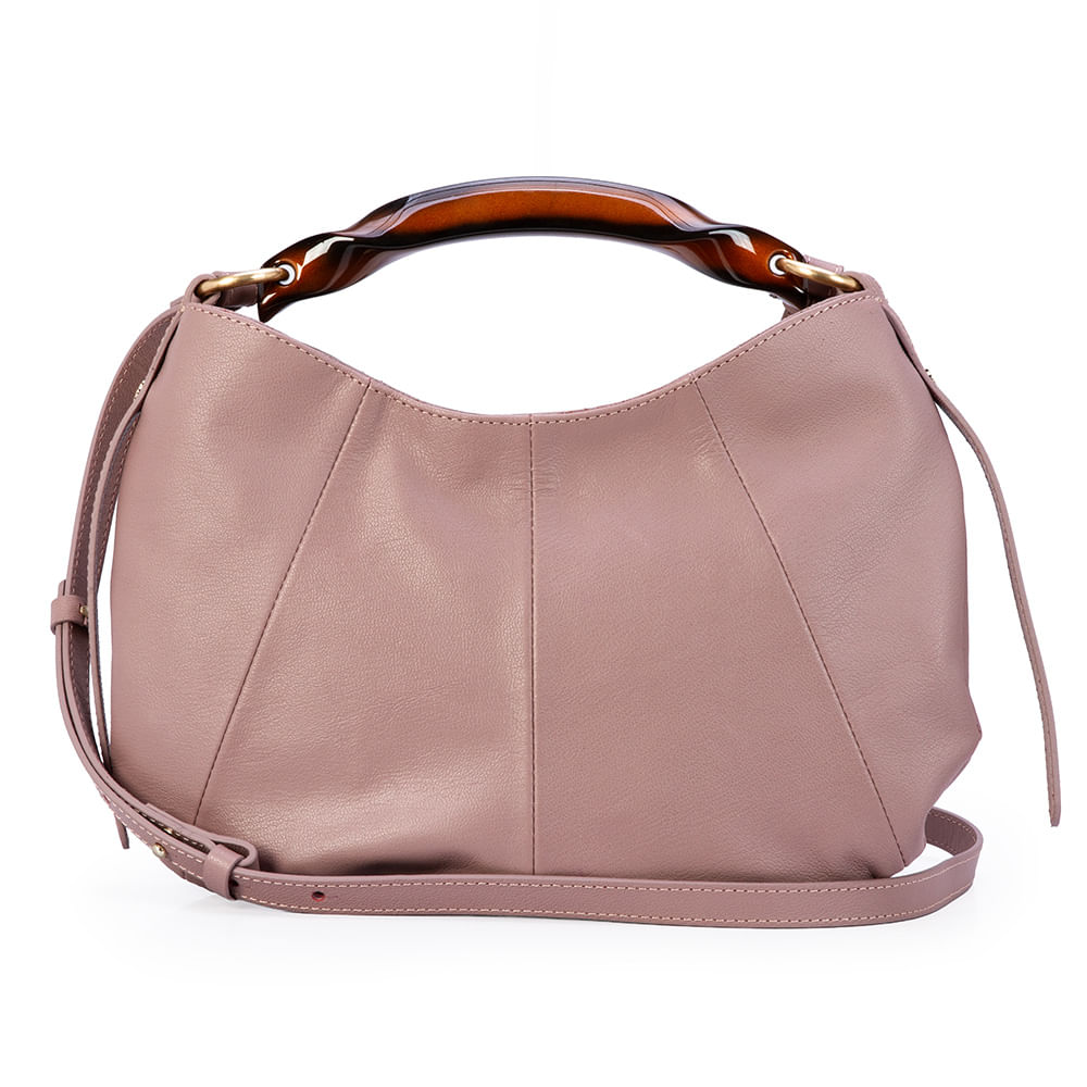 Bolsa Média Tiracolo Couro Alça Tortoise Rose
