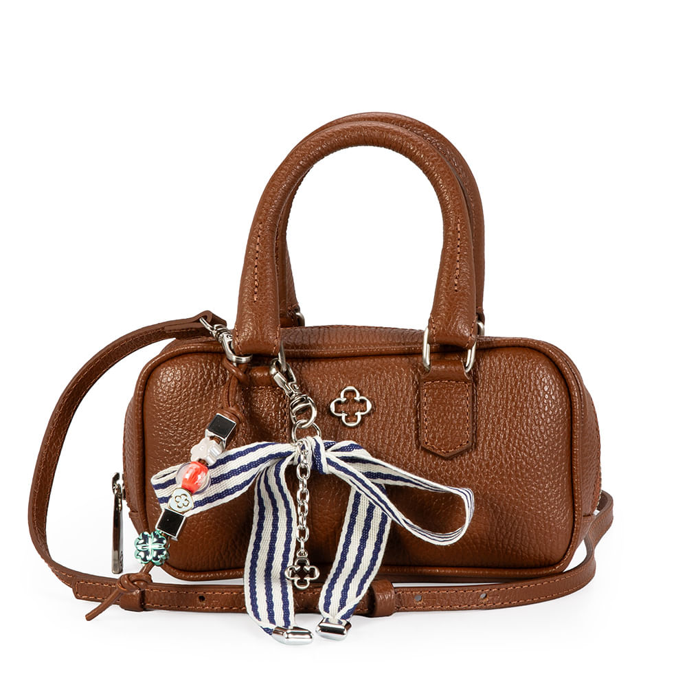 Bolsa Pequena Couro Com Charms Marrom