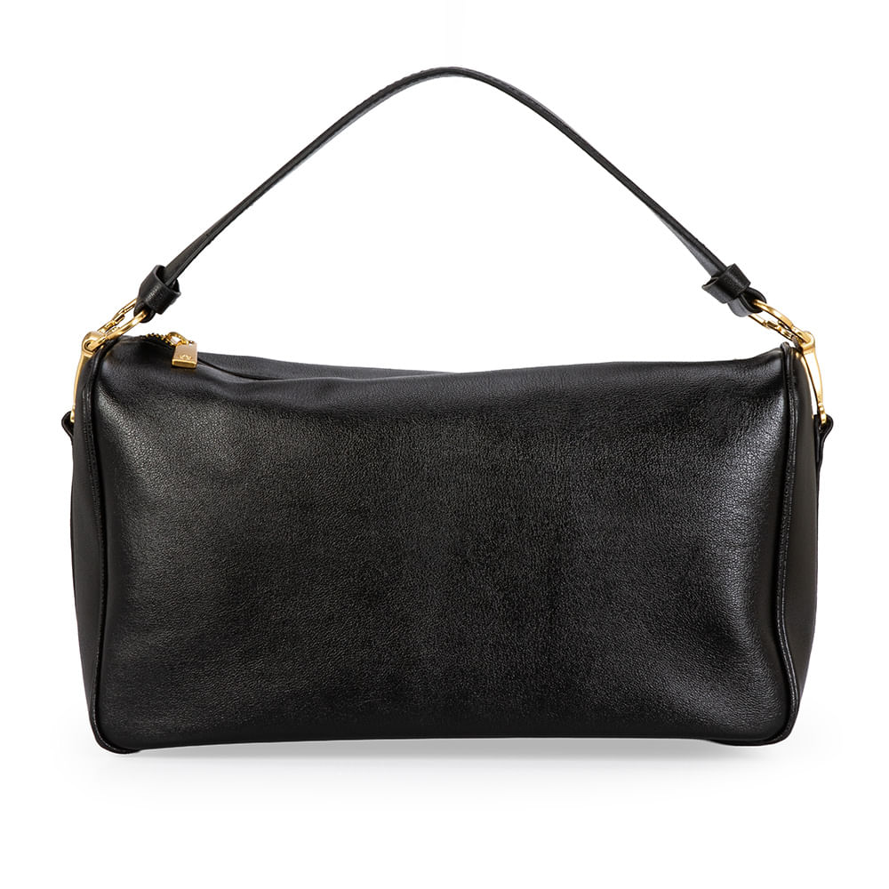Bolsa Média Couro Hobo Preta
