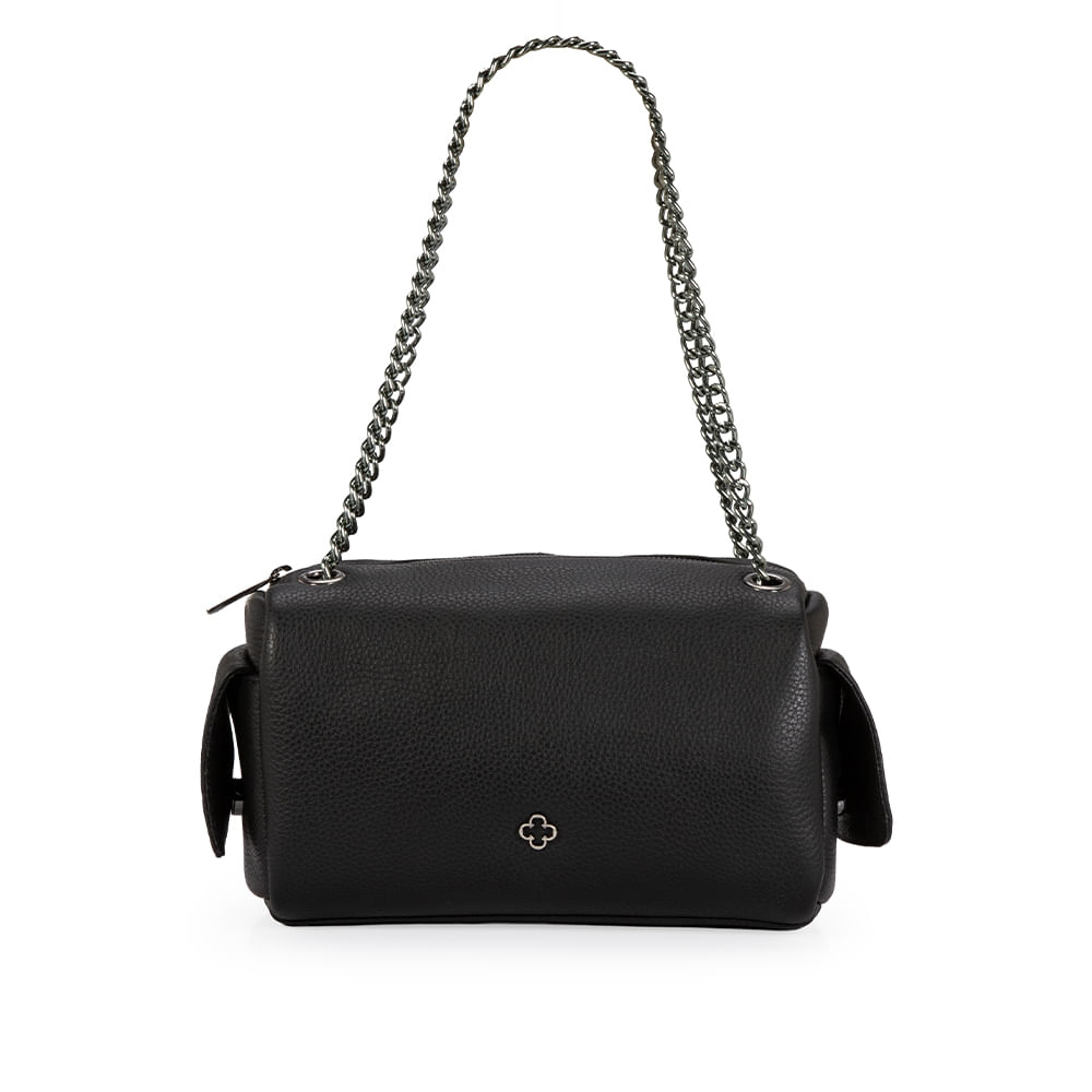 Bolsa Shoulder Bag Couro Alça Corrente Preta