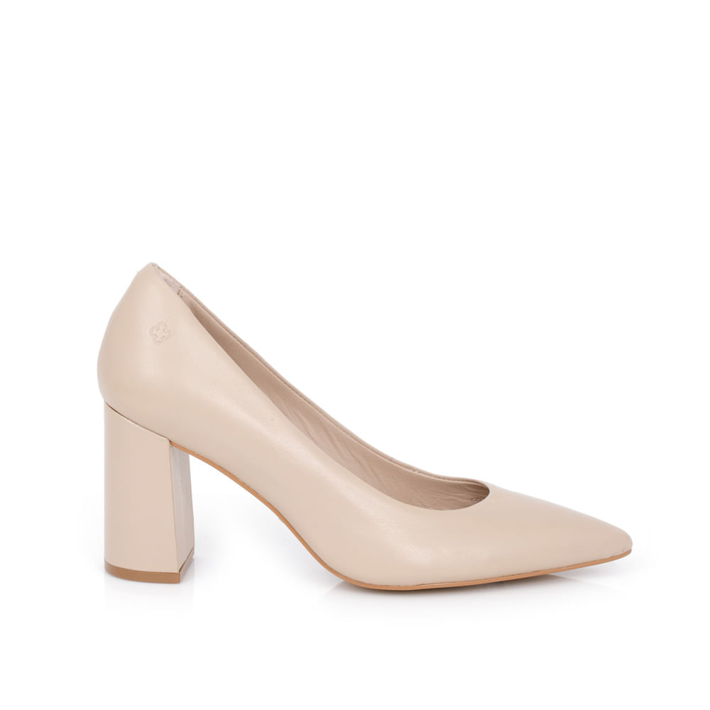 Scarpin Salto Bloco Couro Nude Seda