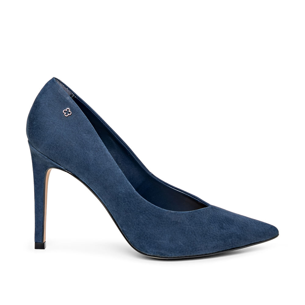Scarpin Salto Alto Couro Nobuck Marinho Azzurro