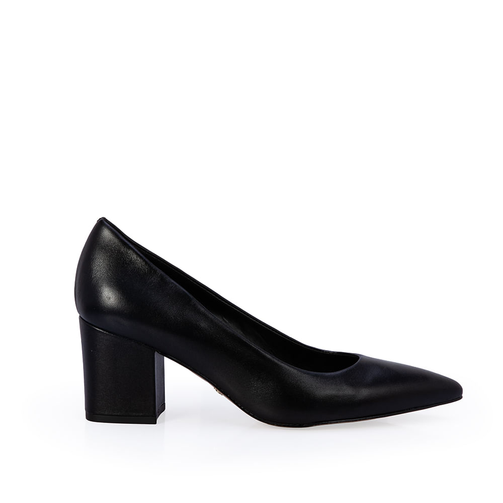 Scarpin Salto Bloco Couro Preto
