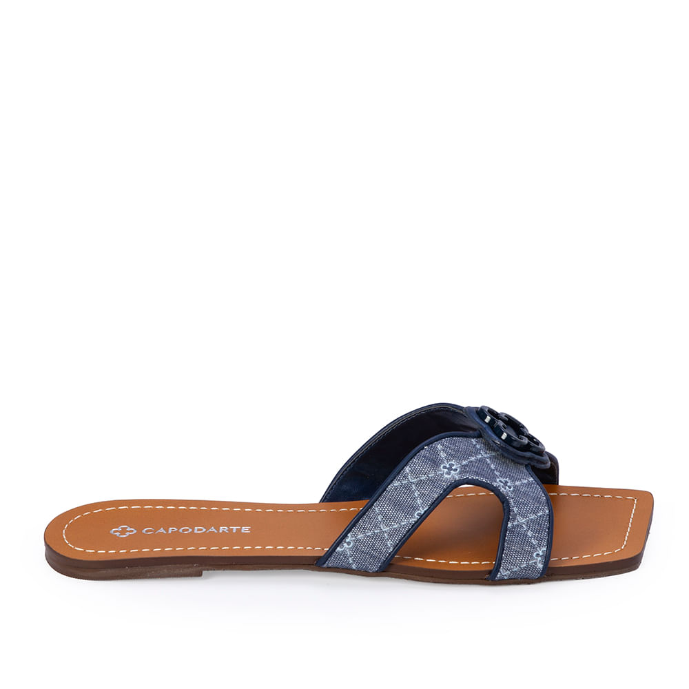 Chinelo Rasteiro de Couro Monograma Azzurro