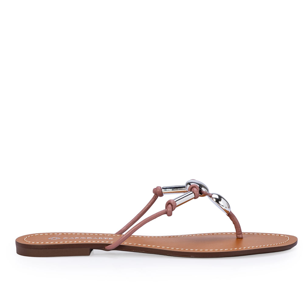 Chinelo Rasteiro Rosa Malva De Couro
