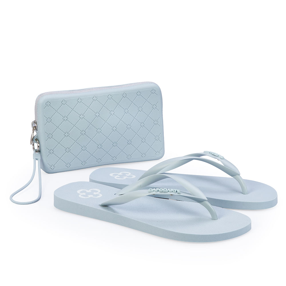 Kit Chinelo De Dedo Azul Turmalina + Porta Celular Monograma