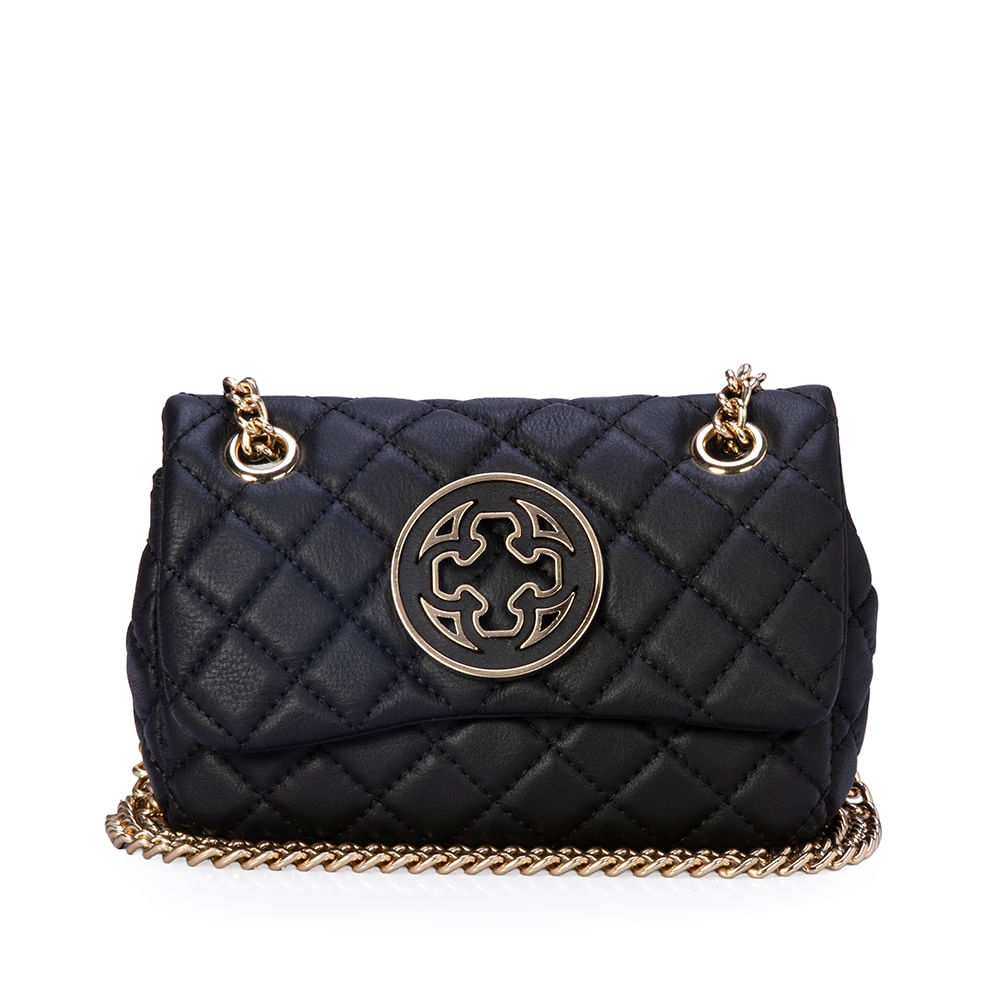 Bolsa Mini Olívia Couro Matelassê Preta Alça Dourada