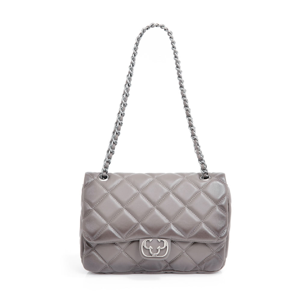 Bolsa Couro Matelassê Cinza Petra Shoulder