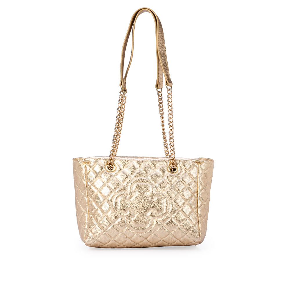 Bolsa Carina Dourada Metalizada Couro