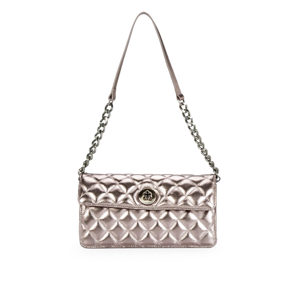 Bolsa Clutch Matelassê Couro Cinza Pewter