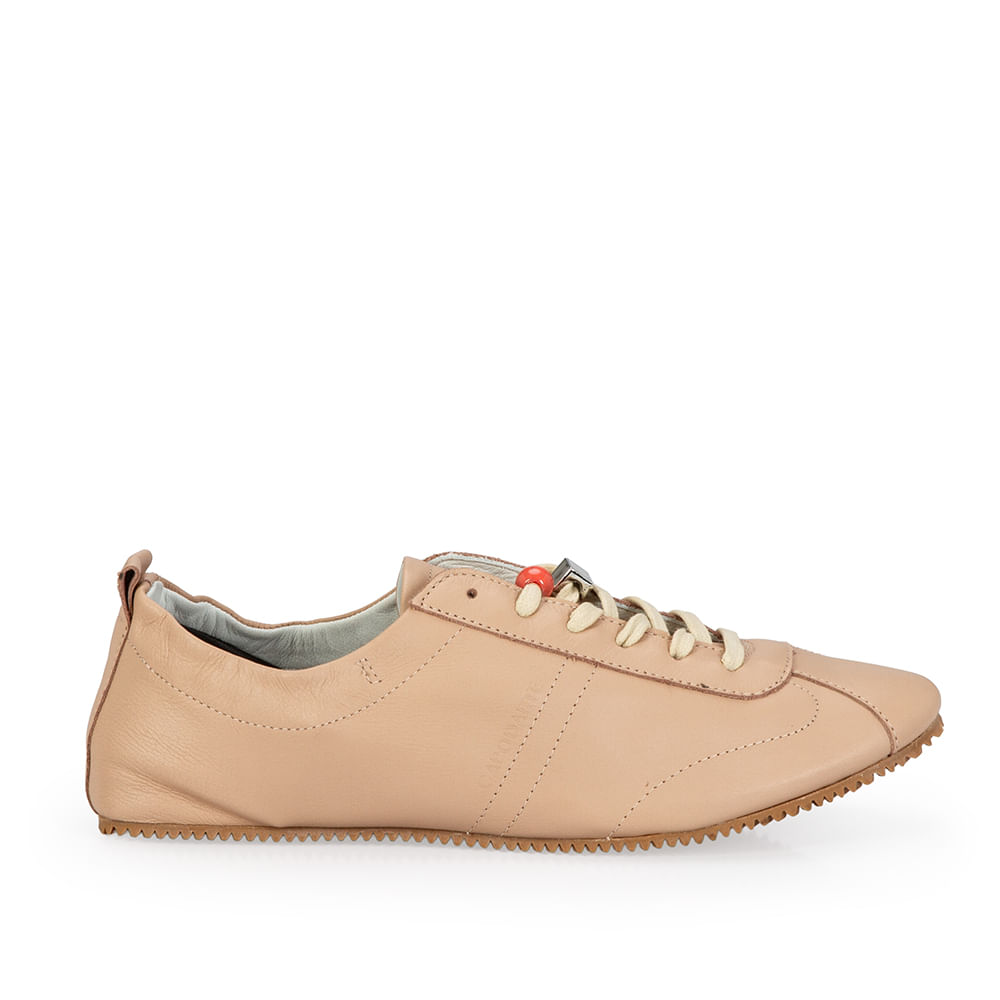 Tênis Ballerina Nude Seda de Couro + 4 Pins