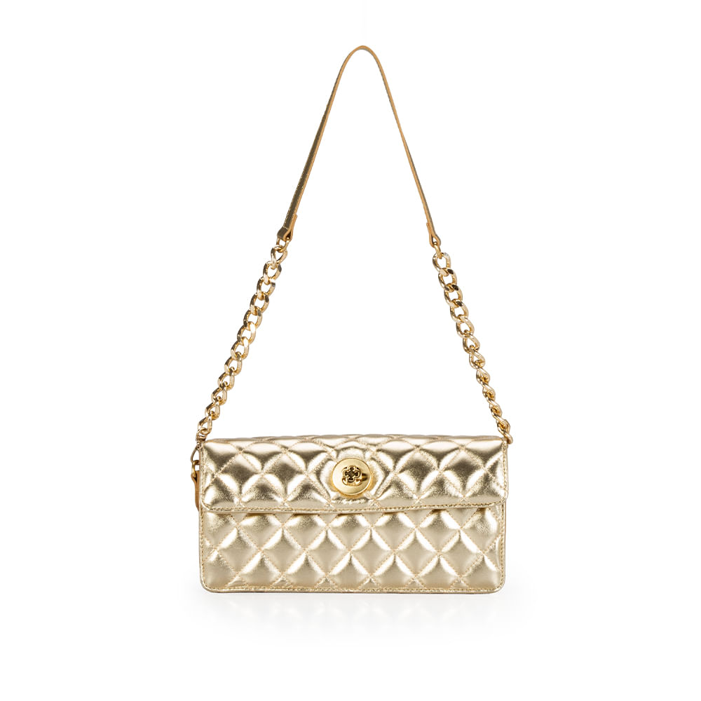 Bolsa Clutch Matelassê Couro Dourada Metalizada