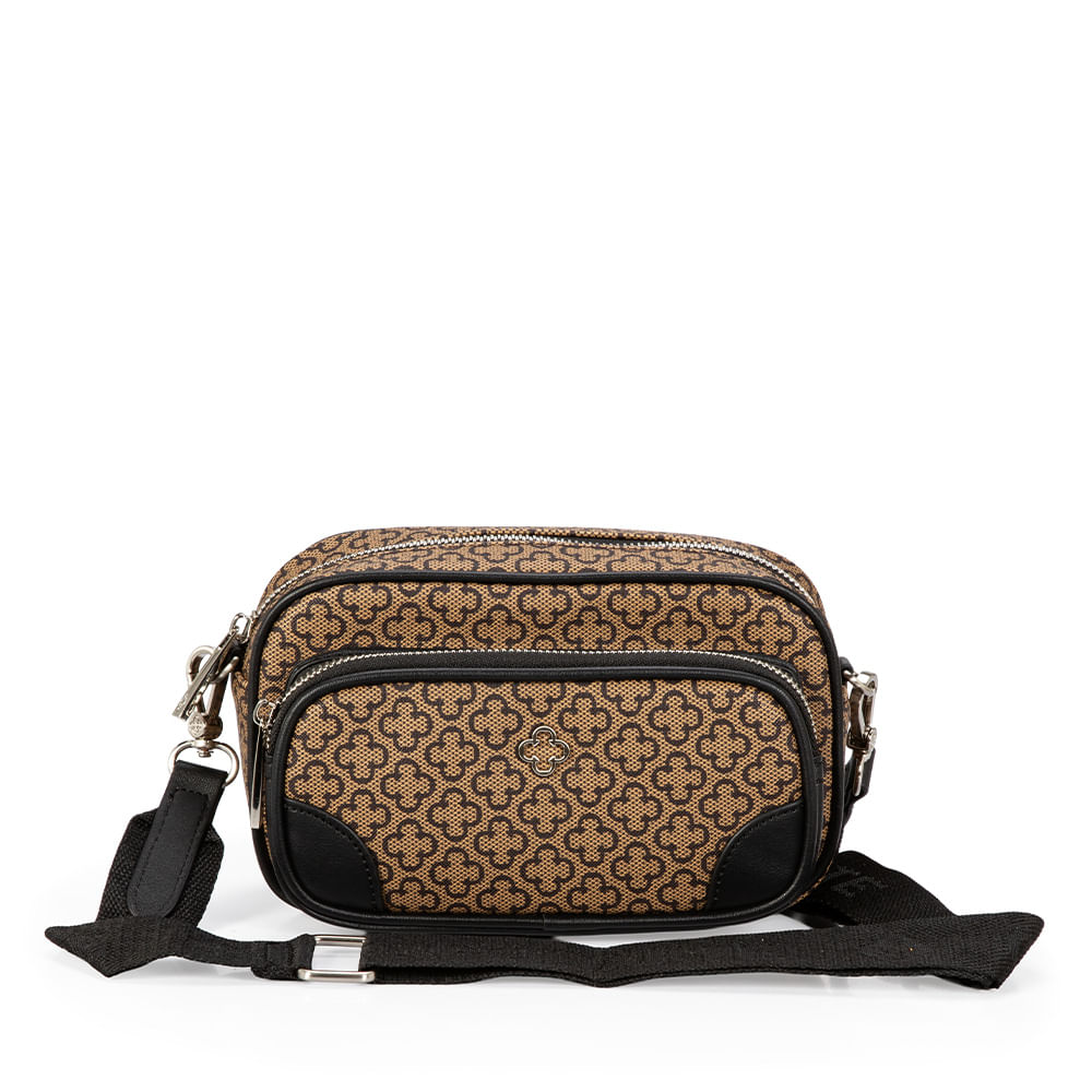 Bolsa Monograma Shoulder Alça Gorgurão Bege e Preta