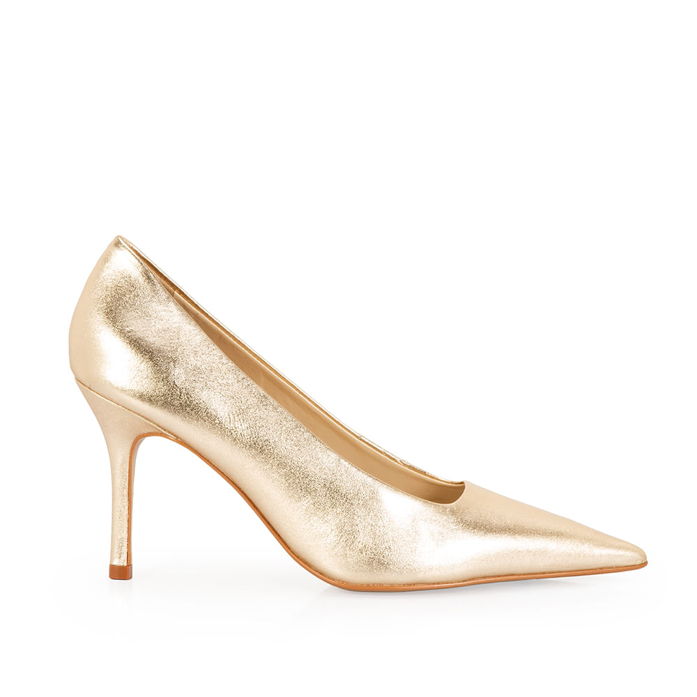 Scarpin Salto Alto Couro Metalizado Dourado