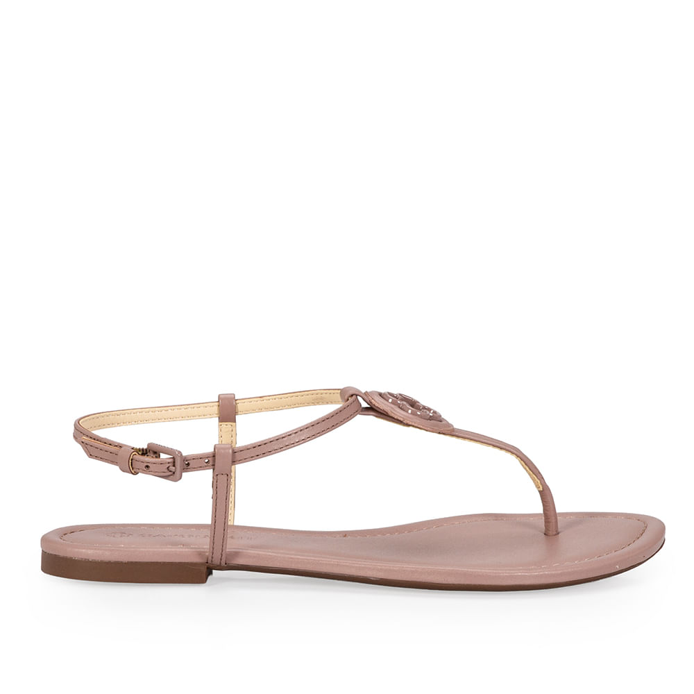Sandália Rasteira Couro Mocha Rose