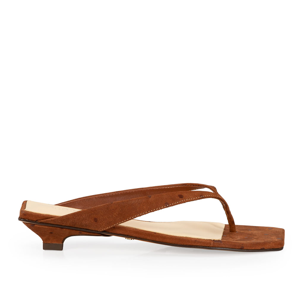 Mule Salto Baixo Couro Nobuck Marrom Mogno