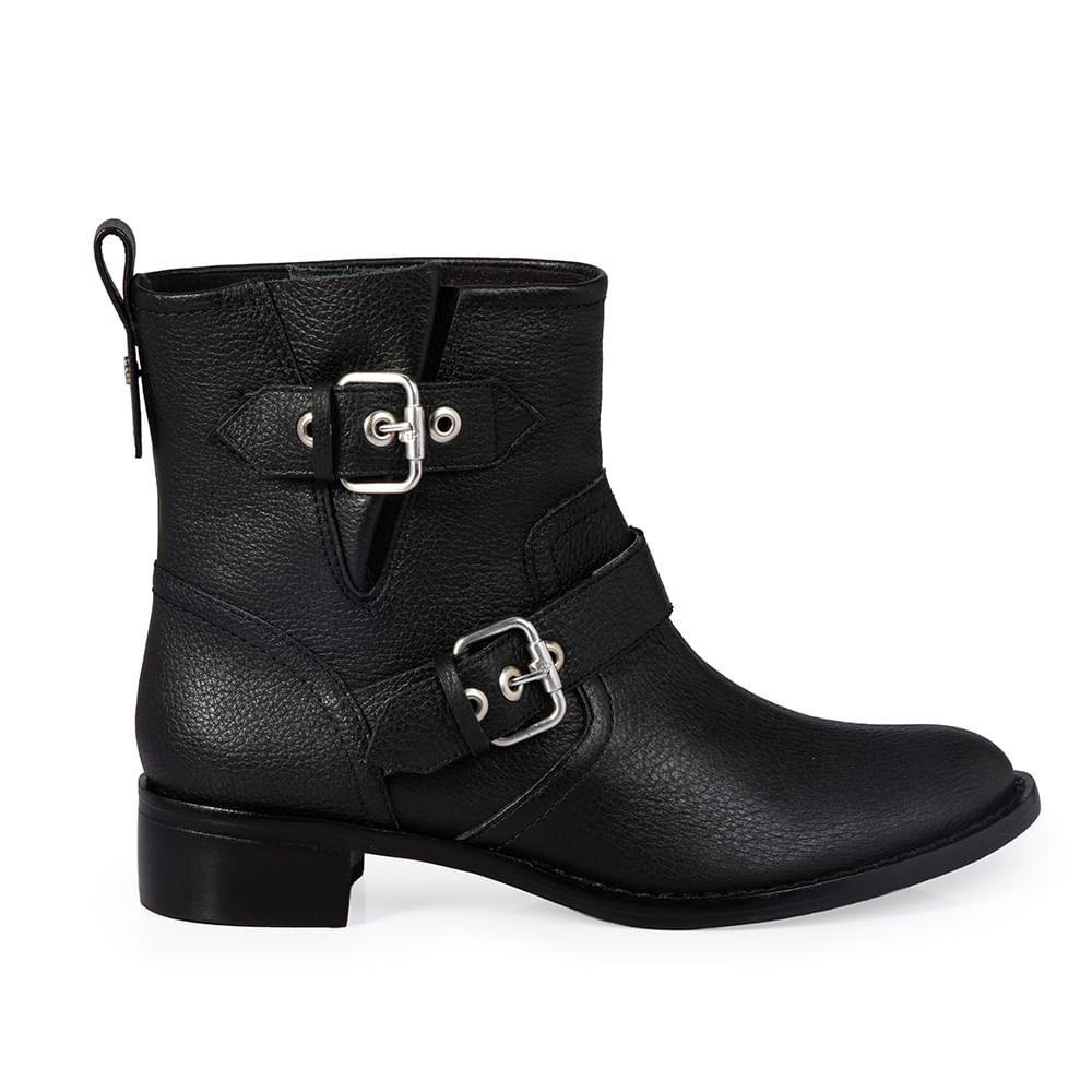 Bota Couro com Fivelas Preta