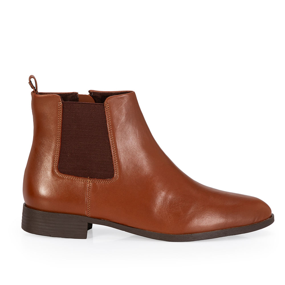 Bota Salto Baixo Couro Marrom