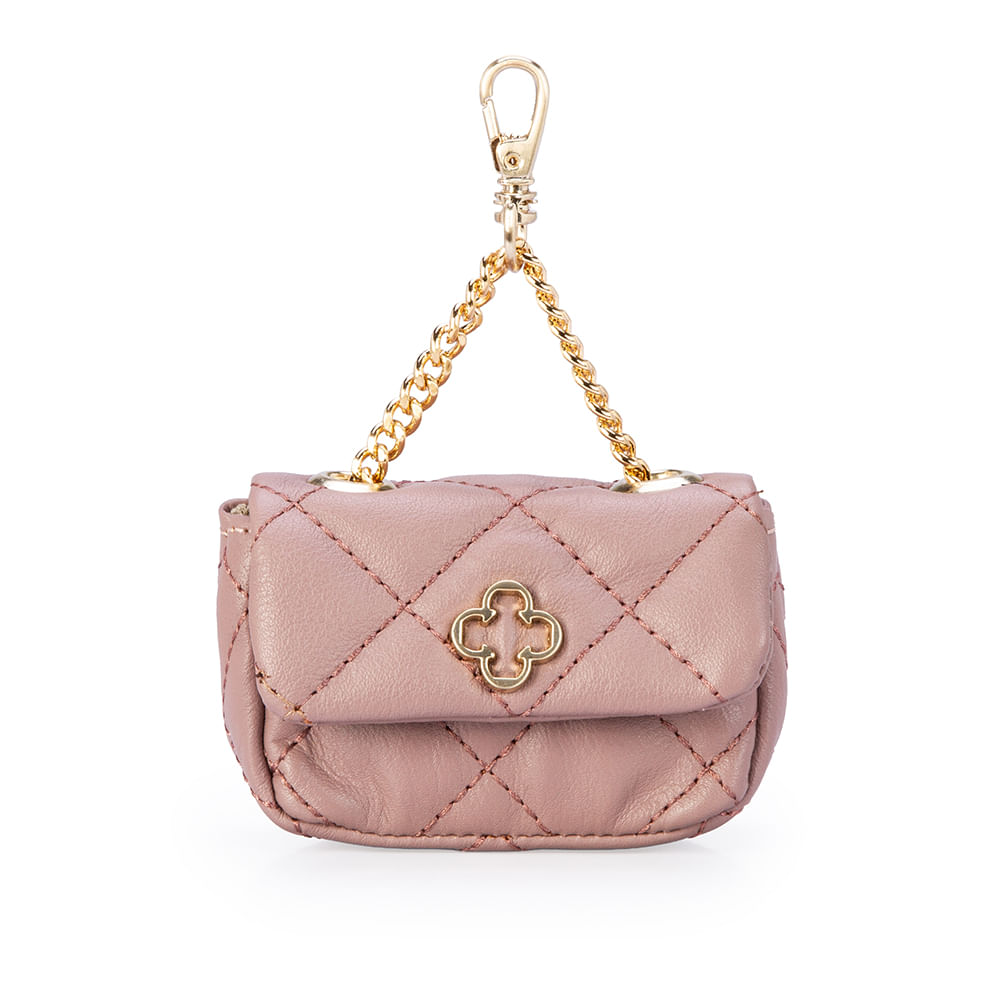 Chaveiro Mini Bolsa Couro Rose Bag Charm