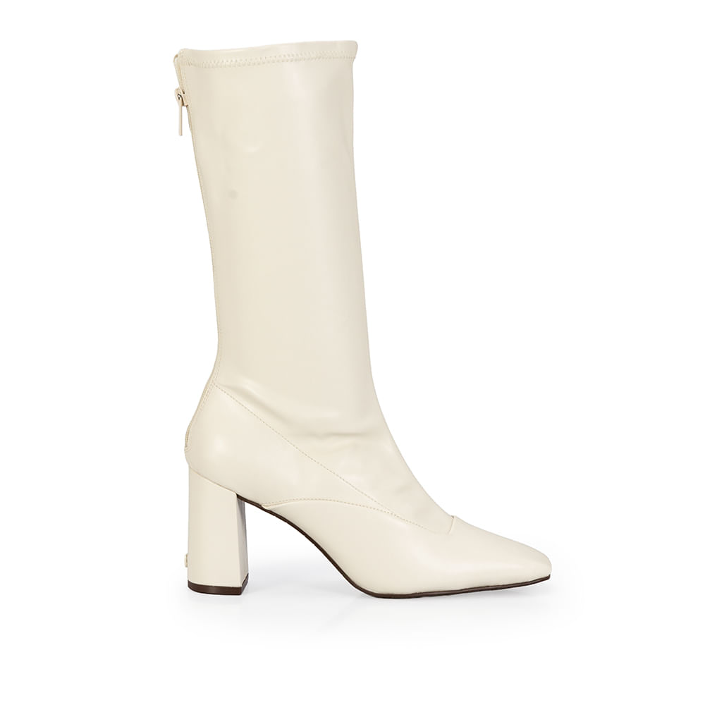 Bota Bico Quadrado Stretch Branca Duna
